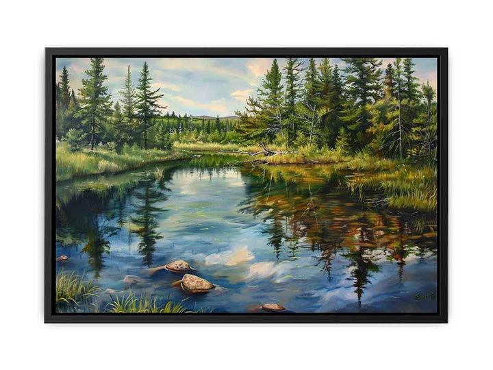 Pine River Reflection Painting  canvas Print