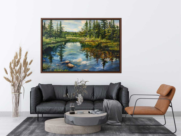 Pine River Reflection Painting  Art Print