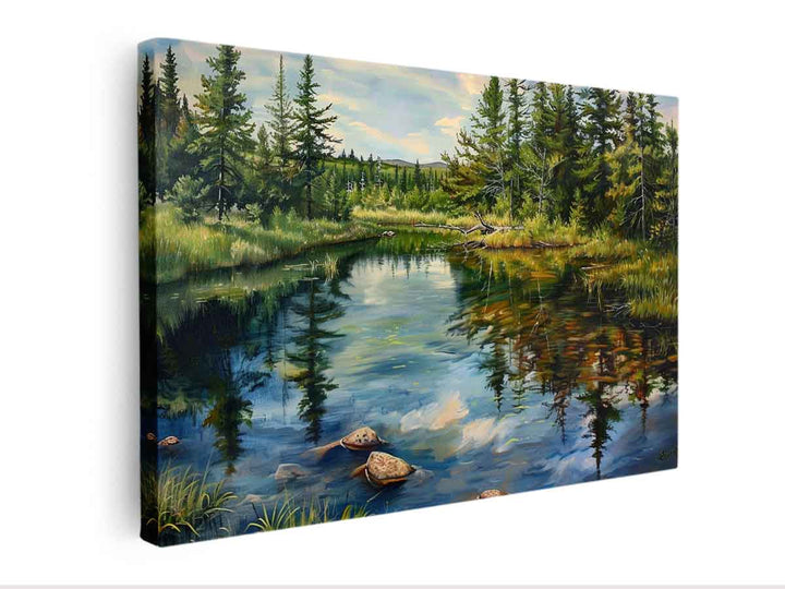 Pine River Reflection Painting  canvas Print