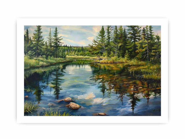 Pine River Reflection Painting framed Print