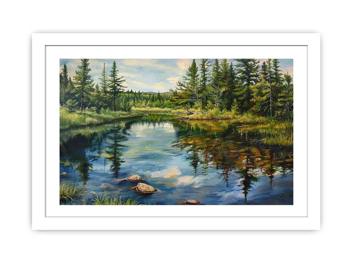 Pine River Reflection Painting framed Print