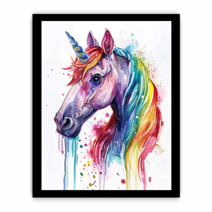 Unicorn Rainbow Watercolor Painting framed Print
