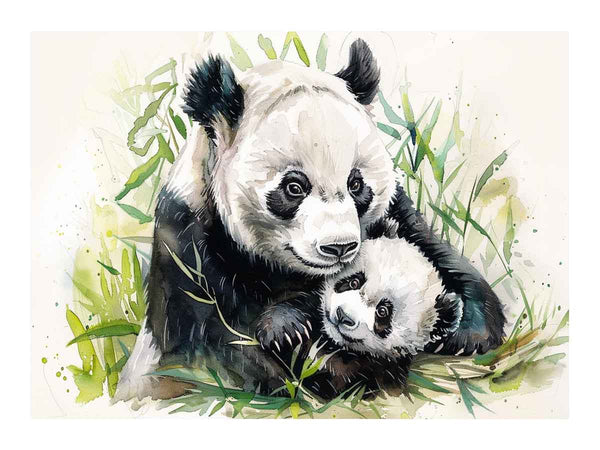Panda Mom & Baby Painting Art Print