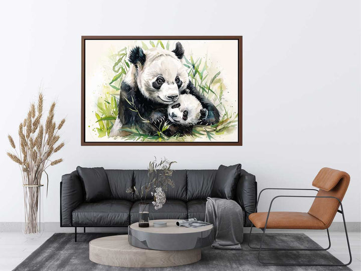 Panda Mom & Baby Painting Art Print