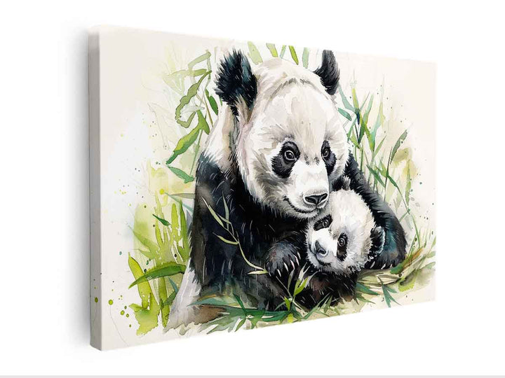 Panda Mom & Baby Painting canvas Print