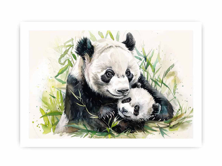 Panda Mom & Baby Painting framed Print