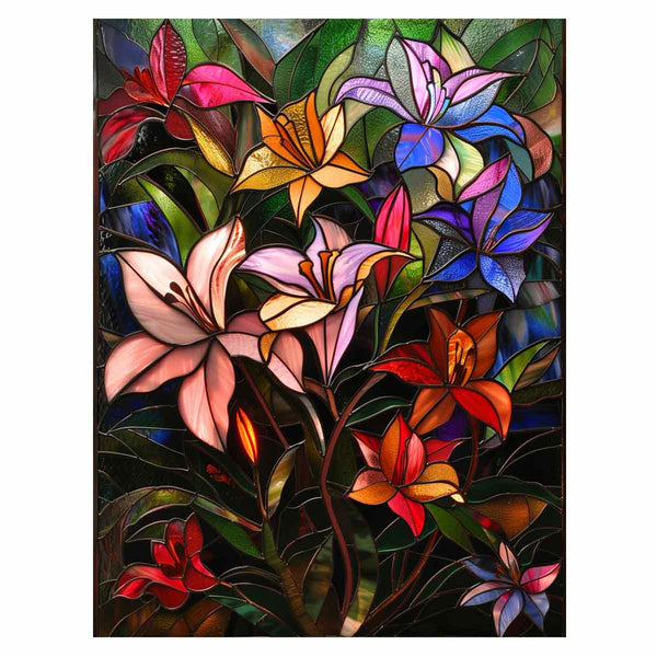 Floral Art In Stained Glass Painting Art Print