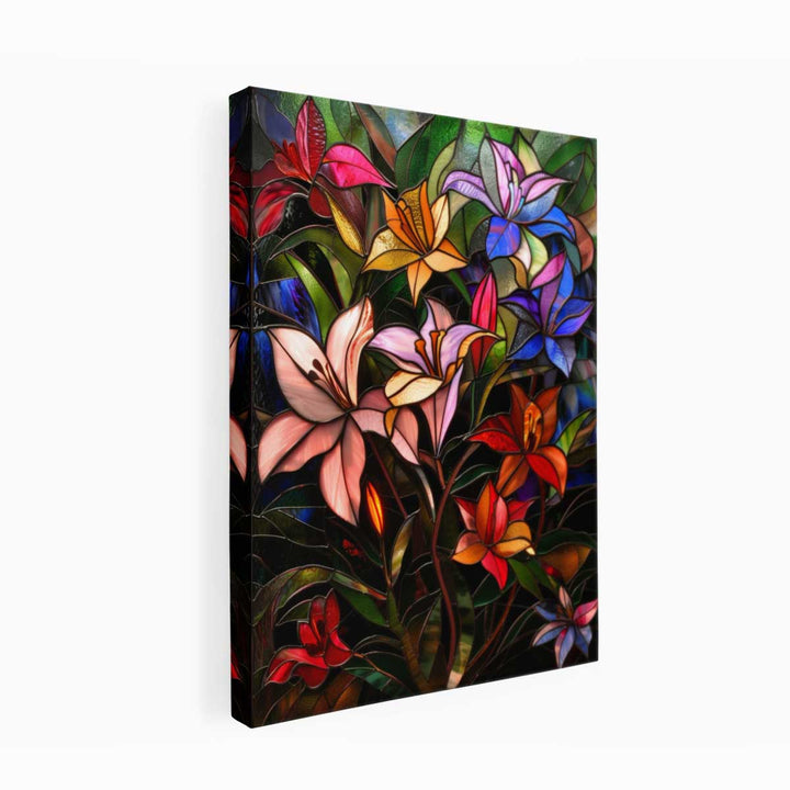 Floral Art In Stained Glass Painting canvas Print