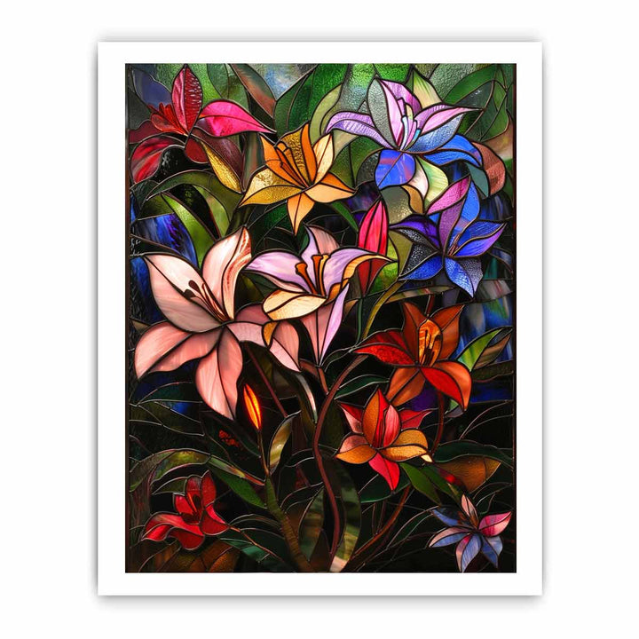 Floral Art In Stained Glass Painting framed Print