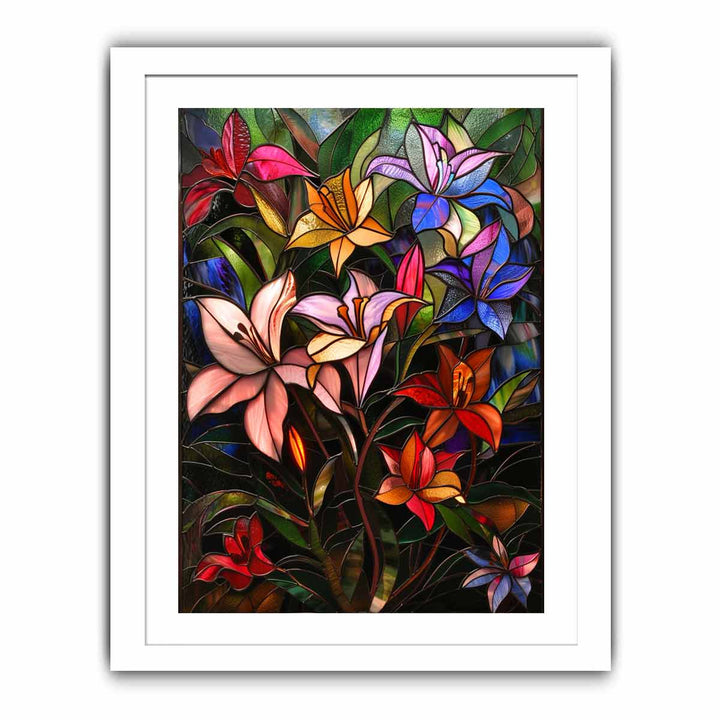 Floral Art In Stained Glass Painting framed Print