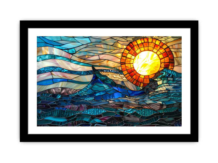Ocean Sunset Glass Art framed Print