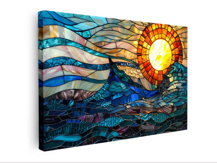 Ocean Sunset Glass Art canvas Print