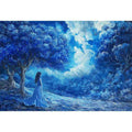 blue forest woman premium canvas wall art for modern living room decor