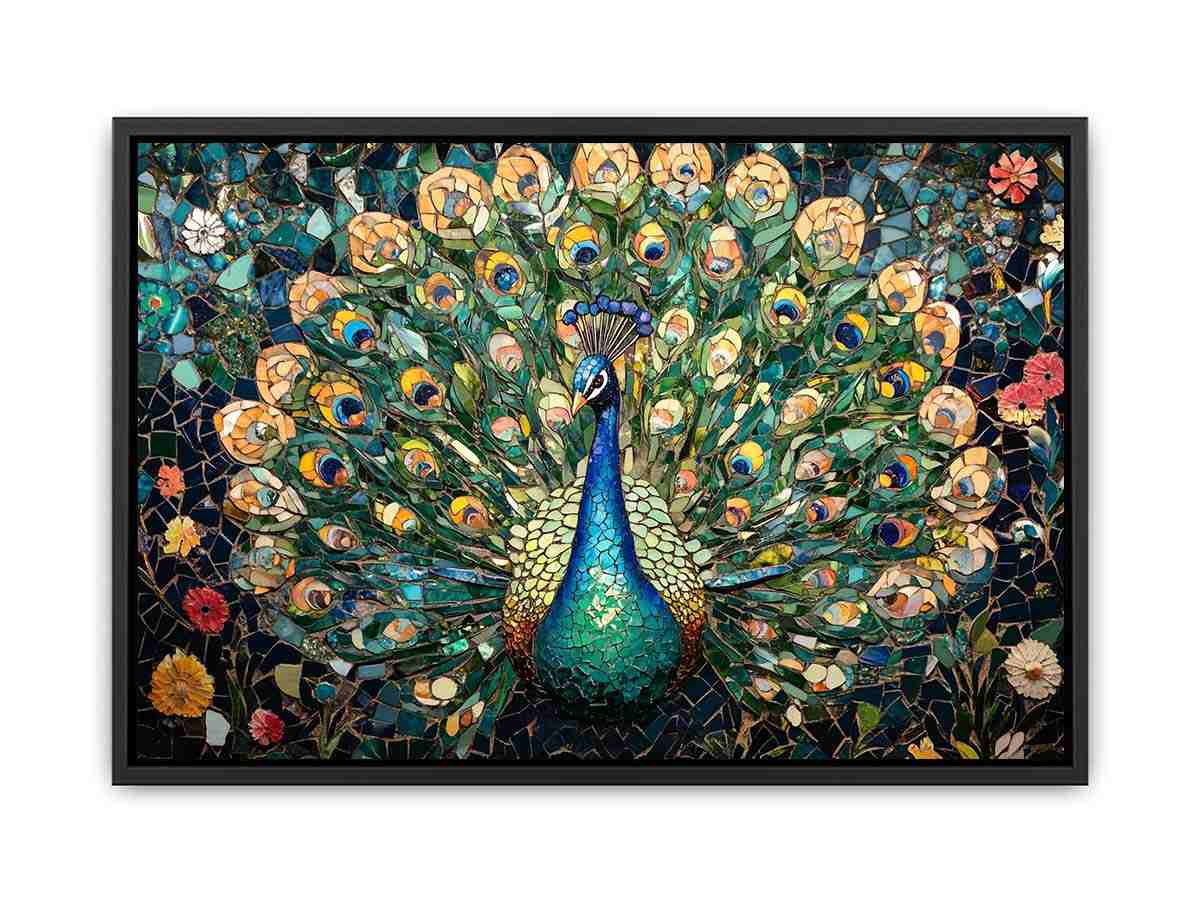 peacock mosaic premium canvas wall art for modern living room decor