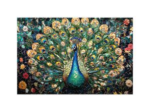 peacock mosaic premium canvas wall art for modern living room decor