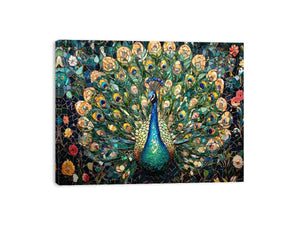 peacock mosaic premium canvas wall art for modern living room decor