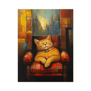 sleeping orange cat portrait artwork for modern living room decor