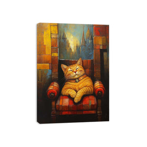 sleeping orange cat portrait artwork for modern living room decor
