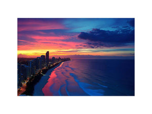 coastal skyline sunset artwork for modern living room decor