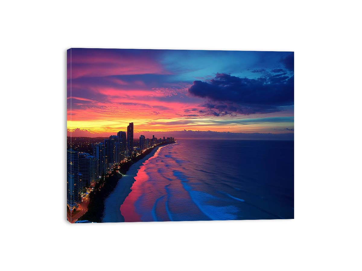 coastal skyline sunset artwork for modern living room decor