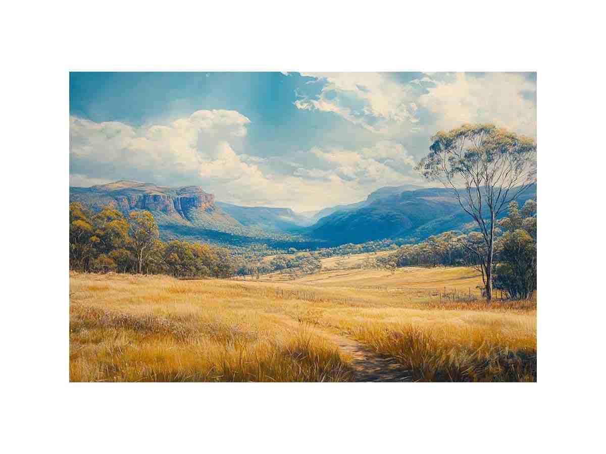 mountain valley landscape artwork for modern living room decor