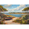 riverside boat painting artwork for modern living room decor