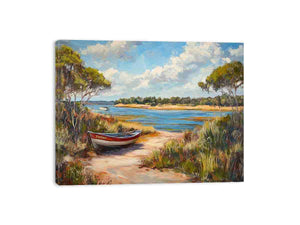 riverside boat painting artwork for modern living room decor