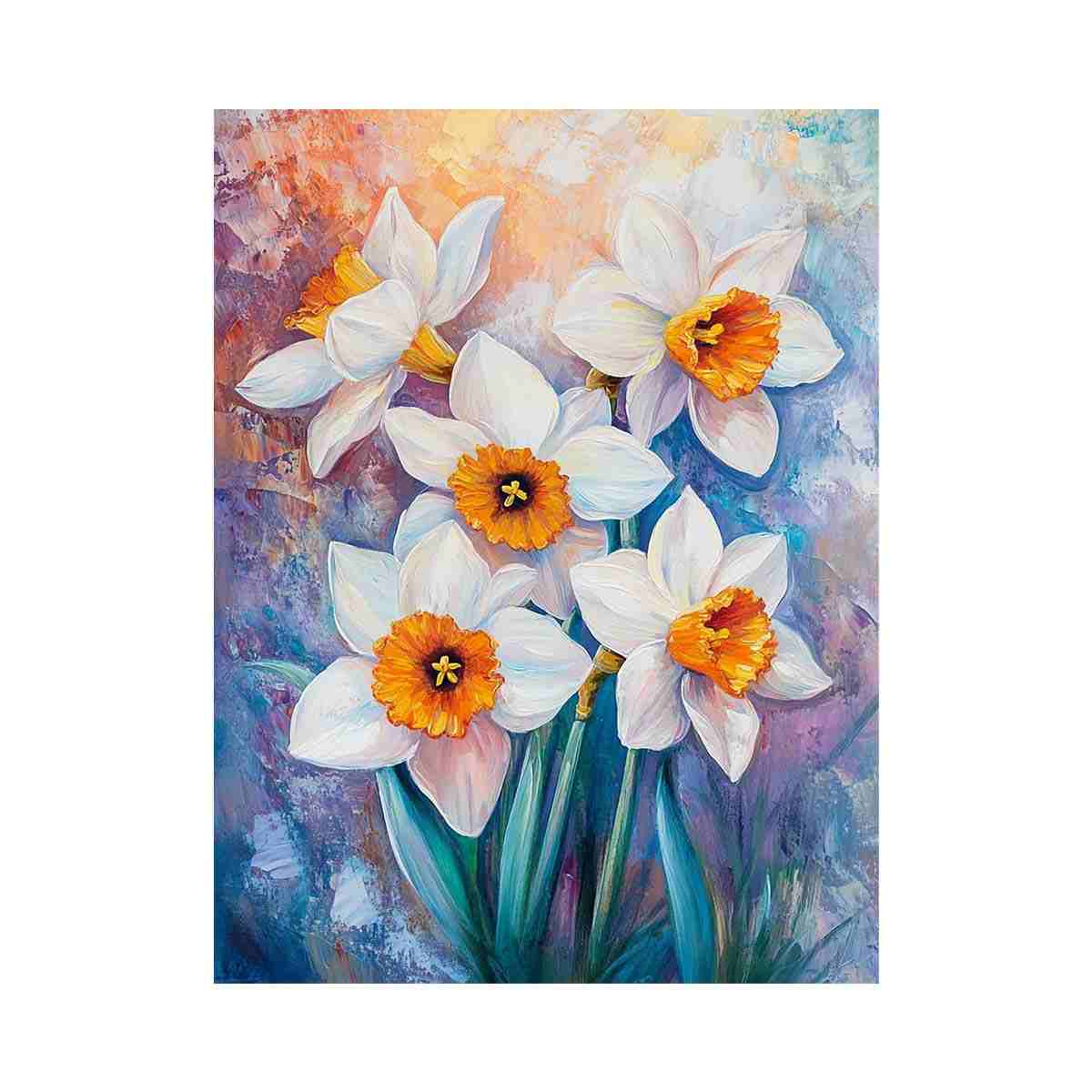 daffodil floral painting artwork for modern living room decor