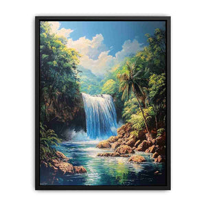 Tropical waterfall landscape artwork for serene living room decor
