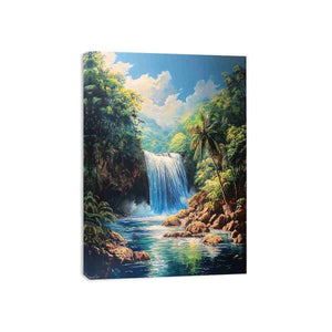 Tropical waterfall landscape artwork for serene living room decor
