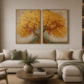 Golden tree canvas wall art for elegant luxury living room decor.