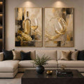 White wine canvas art with grapes, bottle, and glassware for elegant dining room and home bar decor.
