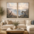 Australian kangaroo and koala coastal canvas art for calm living room decor.