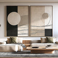 Minimalist neutral abstract canvas art with circle and line details for calm office decor.