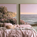 Blush floral coastal canvas art for romantic bedroom wall decor.