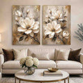 Neutral magnolia diptych canvas art for modern bedroom and living room decor