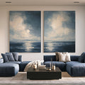 Moonlit deep blue ocean canvas art for serene bedroom wall decor.