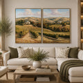 Golden vineyard estate canvas art for elegant farmhouse living room decor.