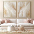 Abstract white horse mane canvas art for neutral luxury bedroom decor.