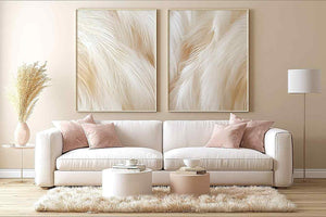Abstract white horse mane canvas art for neutral luxury bedroom decor.