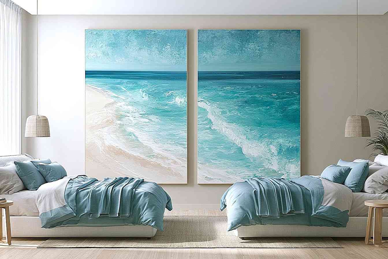 Turquoise beach wave canvas art for fresh modern coastal wall decor.