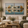 Modern architecture reflection canvas art for sophisticated office decor.