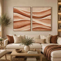 Terracotta abstract flow canvas art for warm boho living room decor.