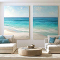 Tropical turquoise beach canvas art for bright coastal living room decor.