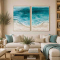 Pastel coastal floral diptych artwork for elegant bedroom decor