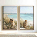 Coastal quokka artwork beside turquoise beach