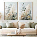 Neutral botanical diptych canvas for modern bedroom