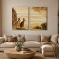 Golden kangaroo beach canvas print for coastal living room decor.