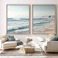 Textured ocean wave diptych for coastal interiors