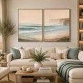 Pastel coastal seascape diptych wall art